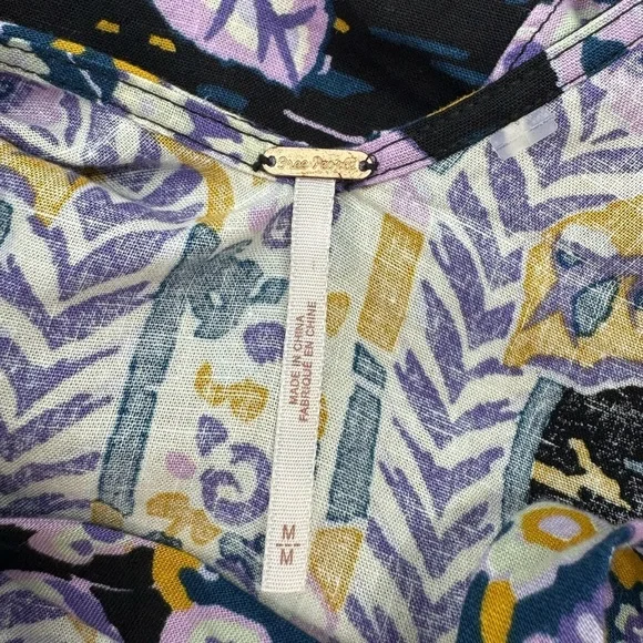 Free People Summer In Tulum Boho Linen Tunic Top Mini Dress Black Purple Medium - Picture 9 of 13